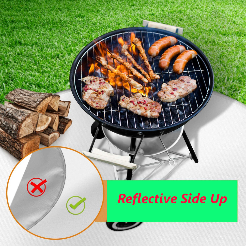 32" Round Under Grill Mat for Grill, Easy to Clean Reusable Grill Mat for Deck, Patio, Grass, Outdoor Charcoal, Smokers, Double-Sided Fire Resistant, Waterproof, Fit for Indoor Fireplace Fire Pit Mat
