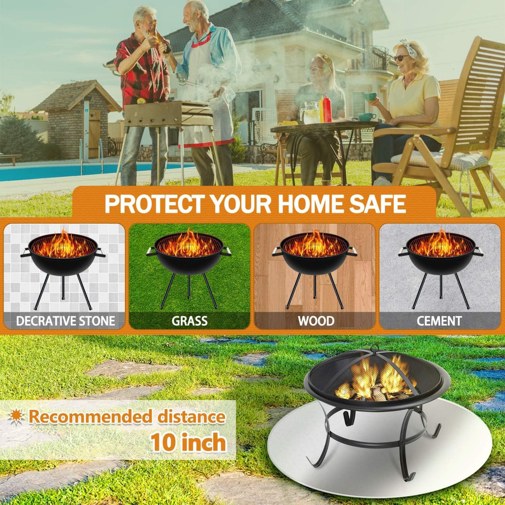 32" Round Under Grill Mat for Grill, Easy to Clean Reusable Grill Mat for Deck, Patio, Grass, Outdoor Charcoal, Smokers, Double-Sided Fire Resistant, Waterproof, Fit for Indoor Fireplace Fire Pit Mat