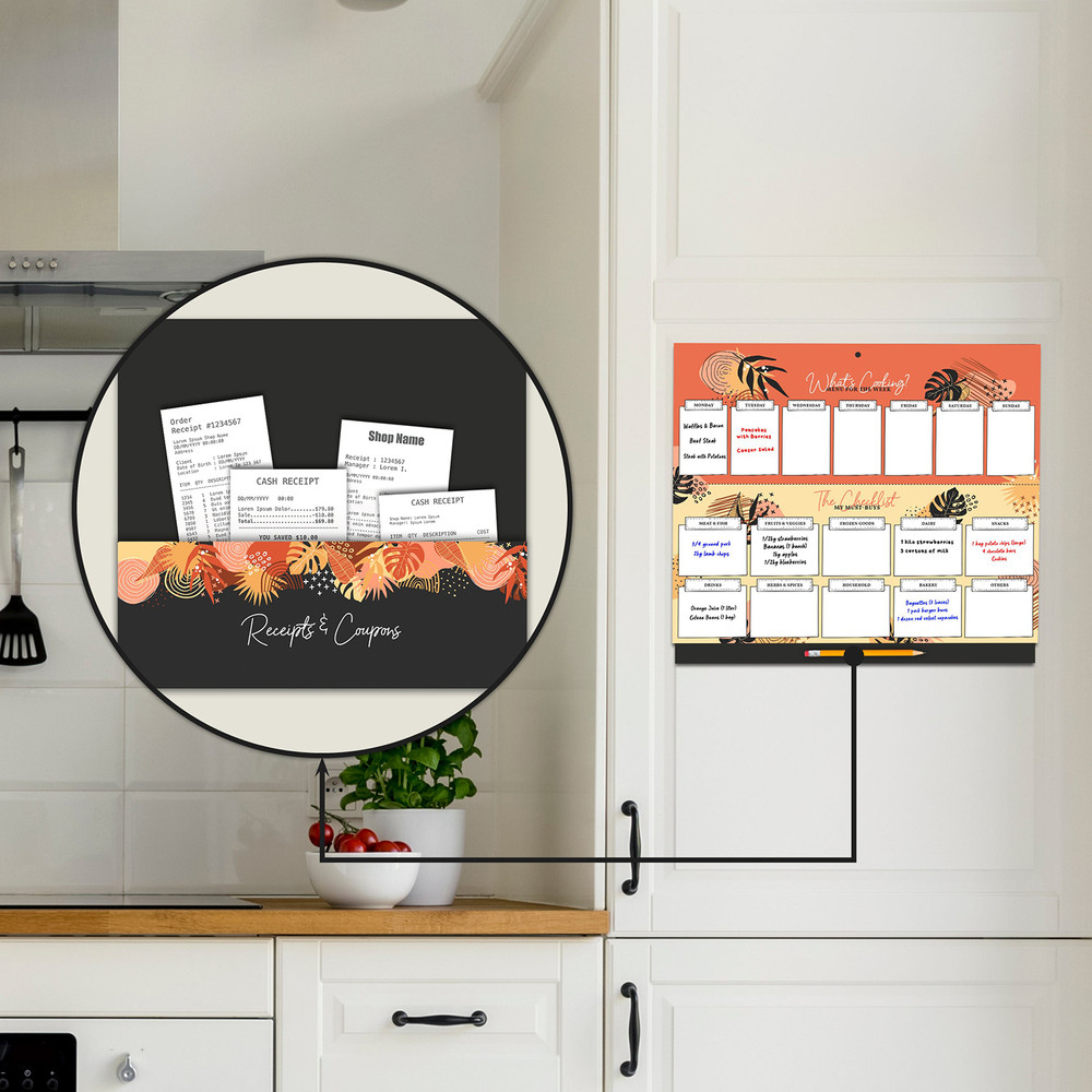 Meal and Shopping Planner Organizer, Magnetic or Wall Mount Kitchen Planning with Easy Tear-Off Grocery Lists