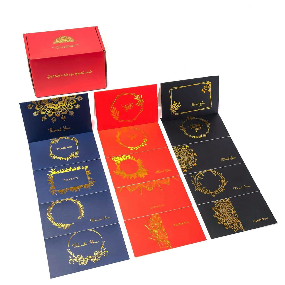 60 Thank You Gold Blank Red Blue Designed Envelopes Notes Cards Bulk Set 4x6"