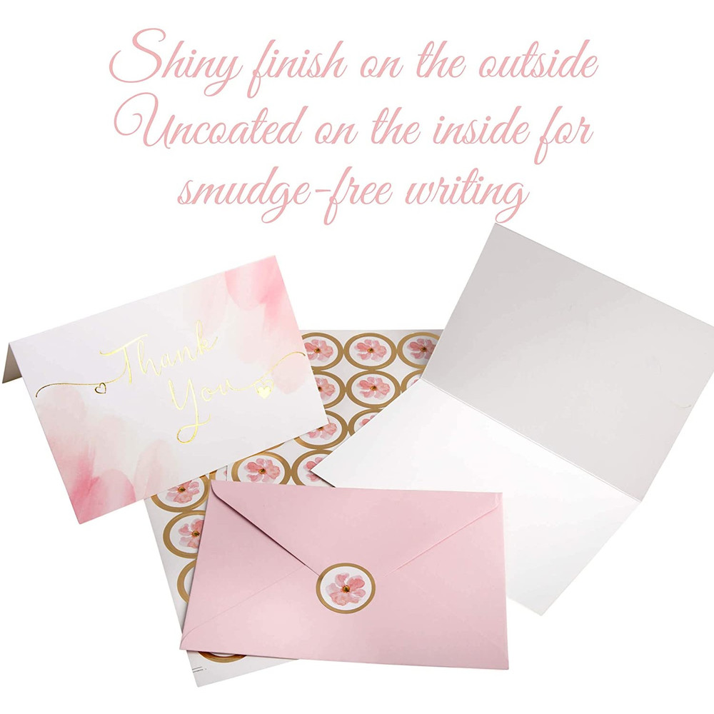 40 Gold Pink All Occasions Envelopes, Stickers Thank You Notes Cards Set 4x6"