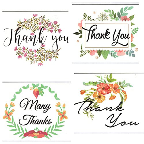 100 Floral All Occasions Envelopes, Thank You Table Notes Cards Set 4x6"
