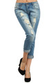 Bonage Fashion Women's Distressed Denim Blue Jeans - Multiple Styles and Sizes