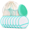 18pcs Reusable Makeup Remover Pads 1pc Facial Cleansing Brush 1pc Storage Pouch Hygienic Makeup Remover Pads & Face Scrub Brush Mint Green