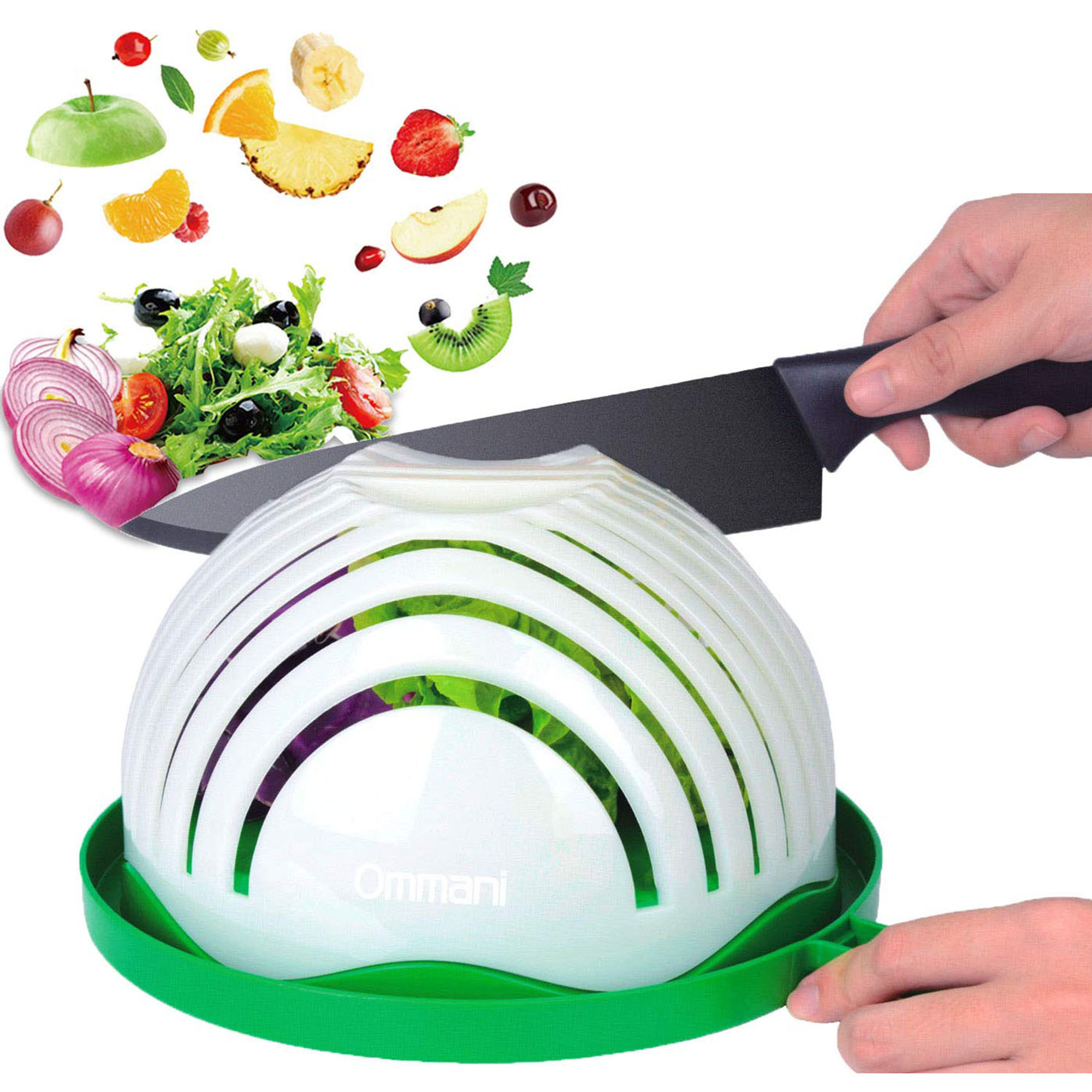 Family Size Fast Slicing Fruity & Vegetable Salad Cutting Strainer Bowl,  Green