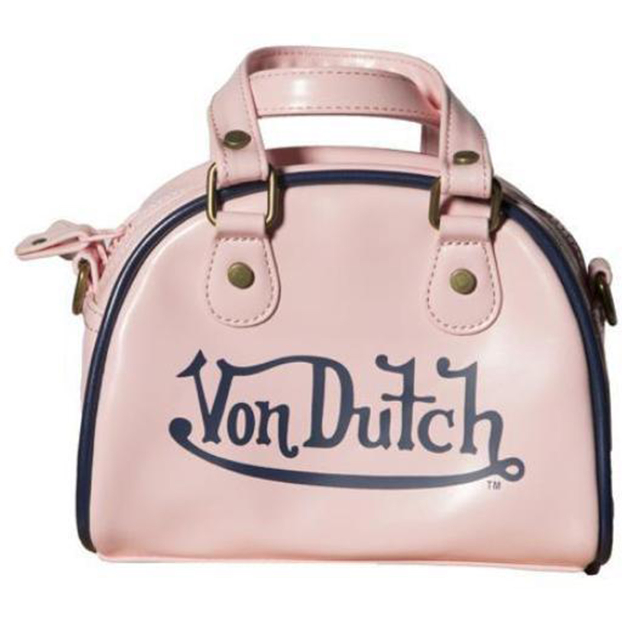 Von Dutch Glossy Faux Leather Bowling Bag Purse With Shoulder Strap