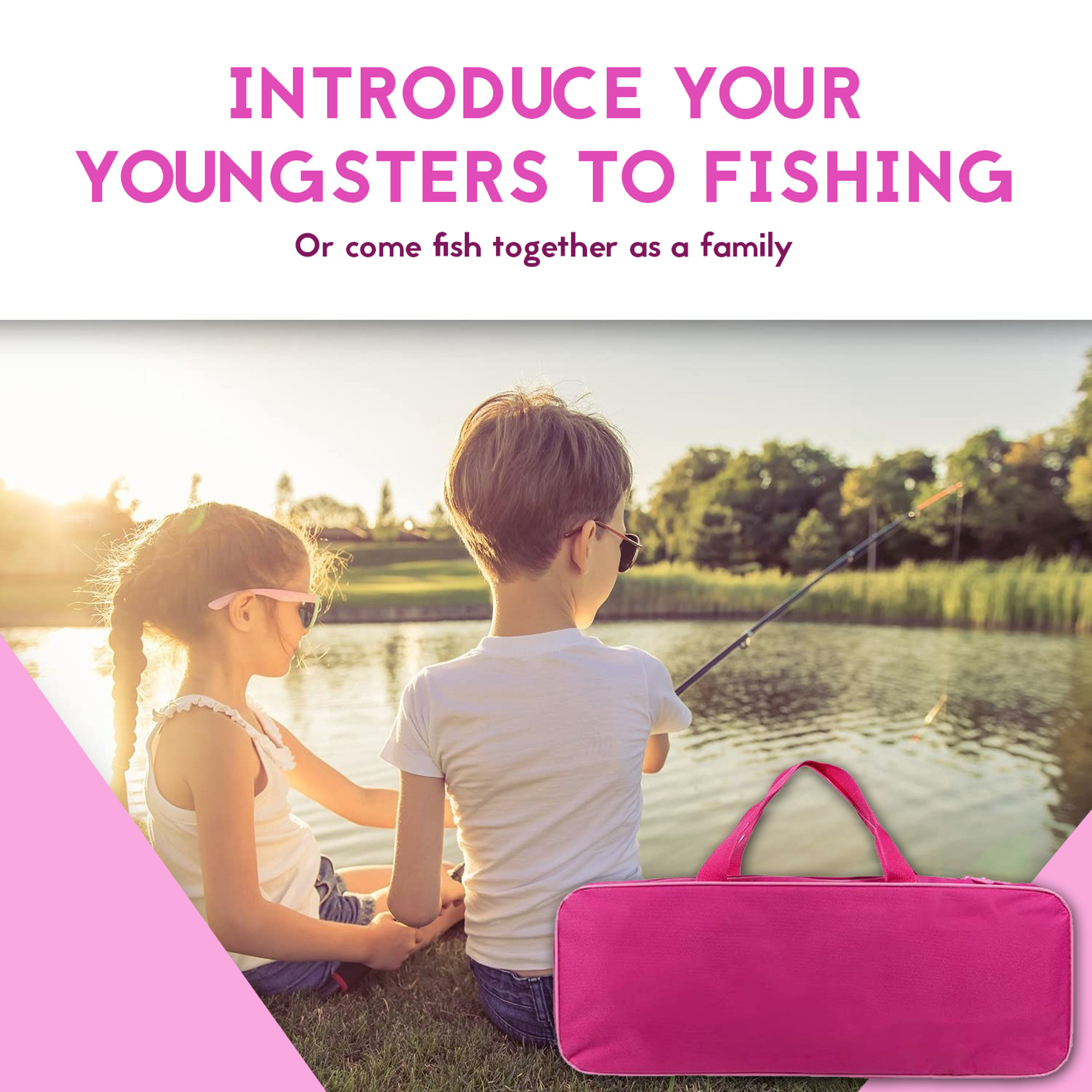 Buy Tightlines Kids Fishing Rod for Girls, All-in-One Combo Set, Pink  Youth Fishing Kit Includes Collapsible Rod, Reel, Tackle Box, Travel Bag,  and eBook