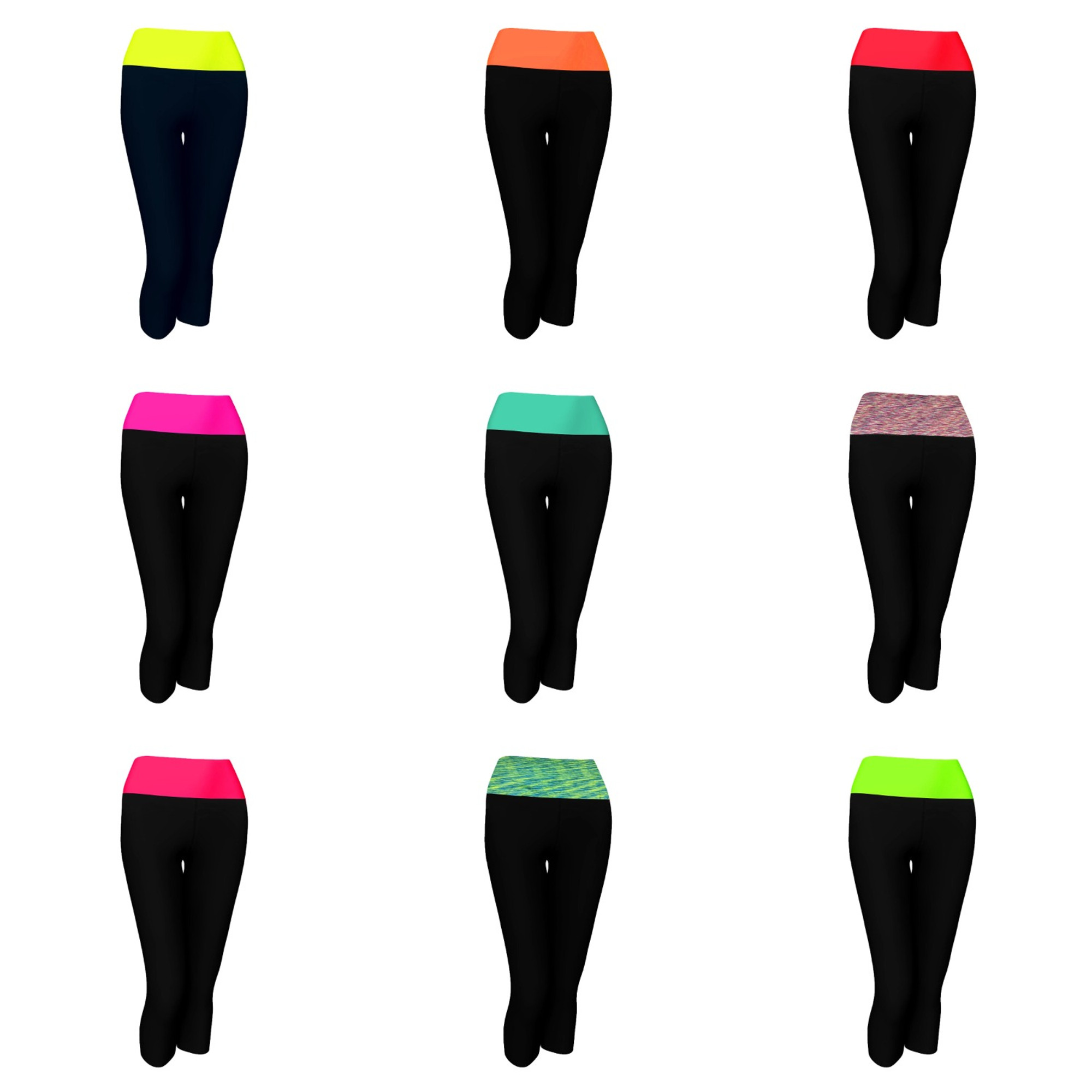 Alta Women's Two Tone Foldover Yoga Capri Cropped Workout Leggings,  Black/Neon Pink, S/M 