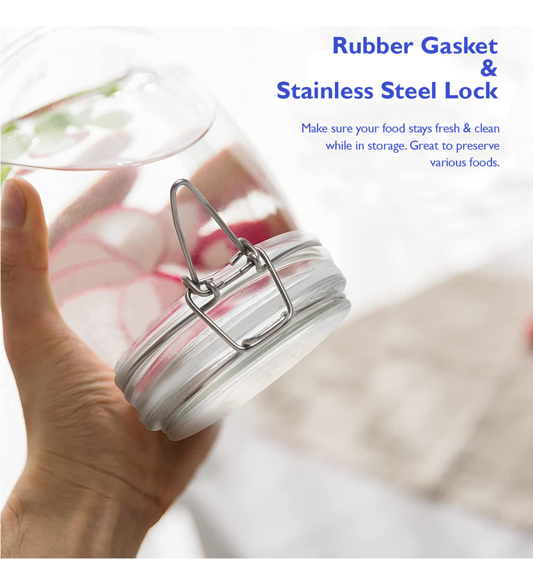 34oz Glass Jars with Airtight Lids, Wide with Leak Proof Rubber Gasket, 8  Pack