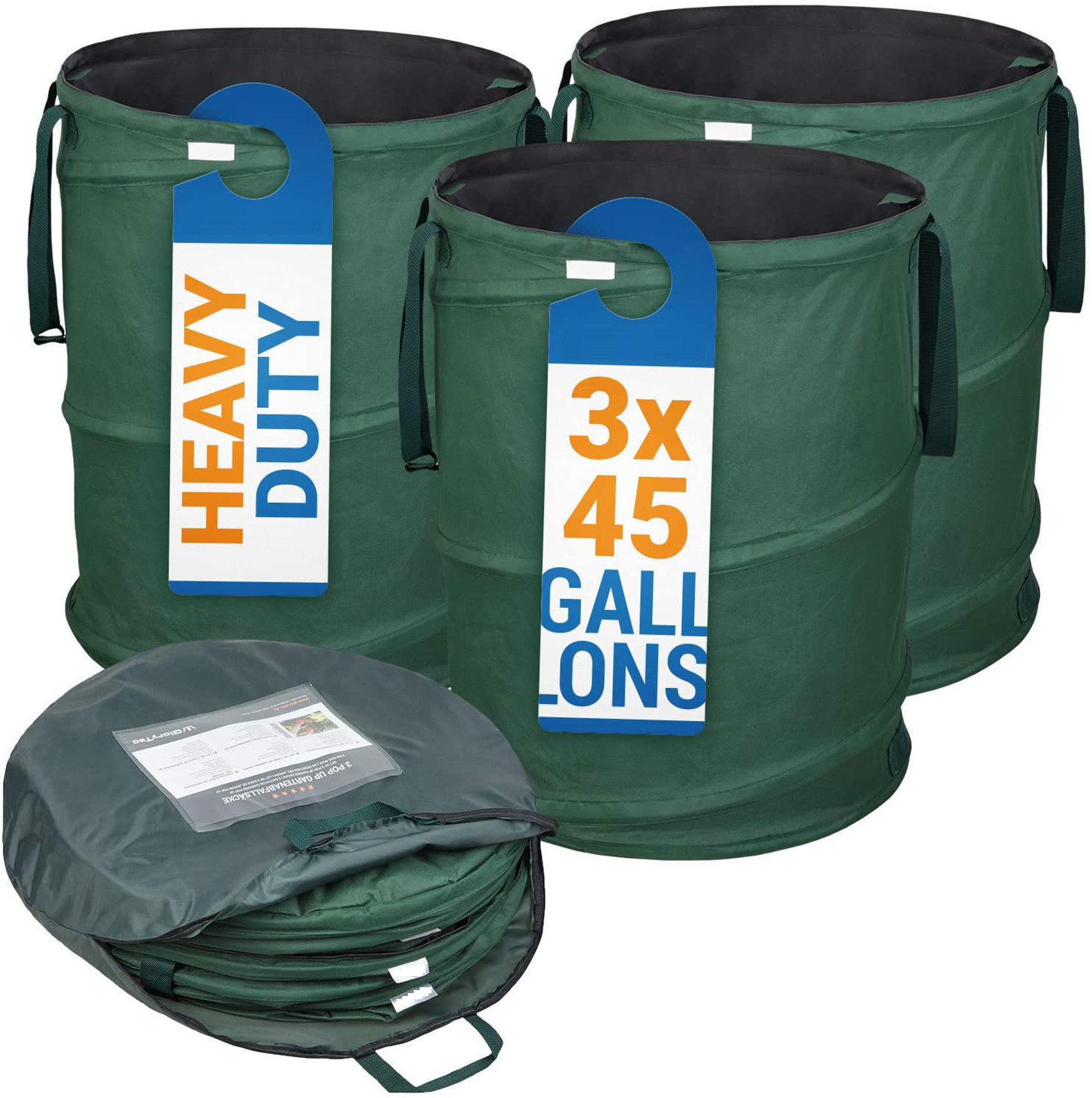 Collapsible Garden Bag Heavy Duty Gardening Container Reusable Trash Can, 3  Pack
