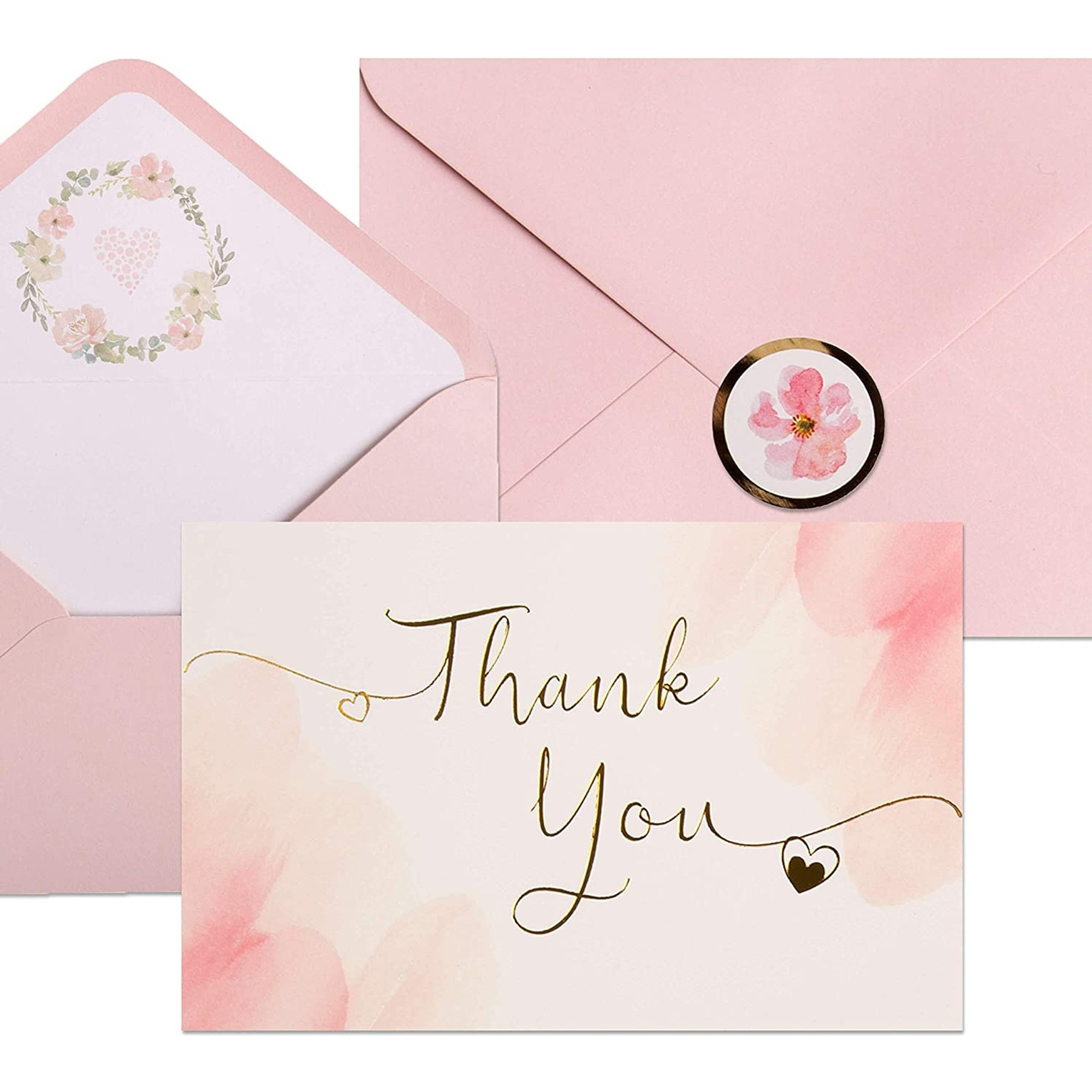 VNS Creations 100 pack Thank You Cards with Envelopes & Stickers - Classy  4x6 Blank Thank You