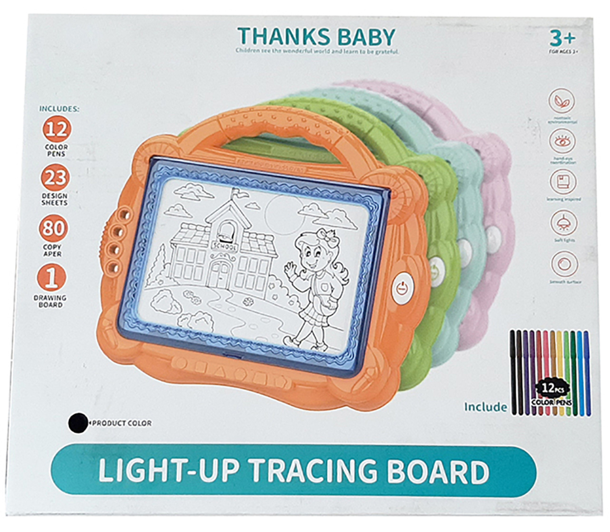 Kids Family Light Up Tracing Drawing LED Sketch Board Toy Gift w/ 12 Color  Pens