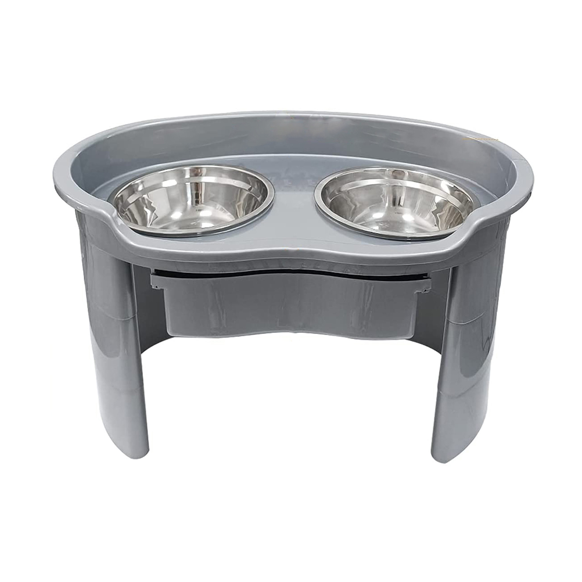 Elevated Dog Bowls with 2 Stainless Steel Dog Food Bowls, Raised Dog Bowl  Adjusts to 5 Heights for Small Medium and Large Dogs, Grey 