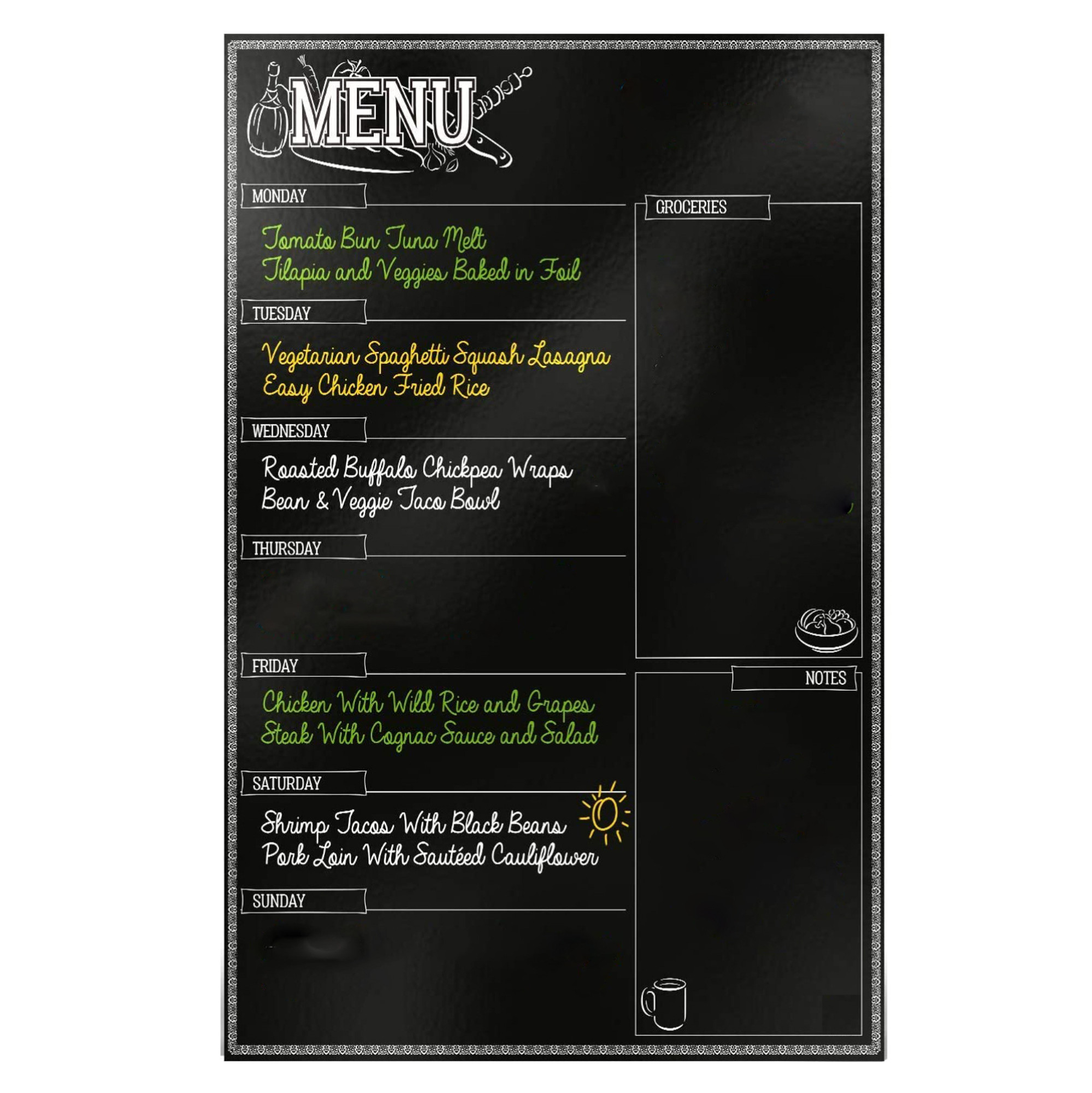 Magnetic Dry Erase Kitchen Fridge Weekly Meal Planner Menu Board Chart  17x12