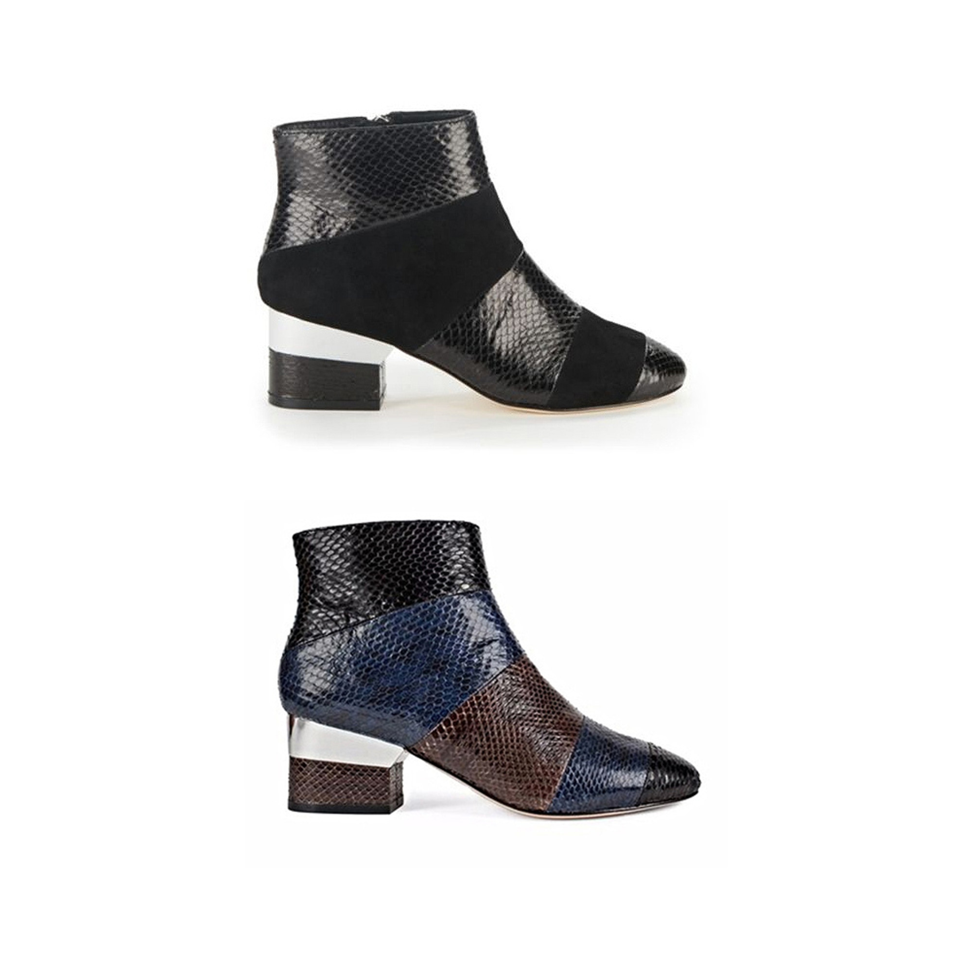 snakeskin block heel boots