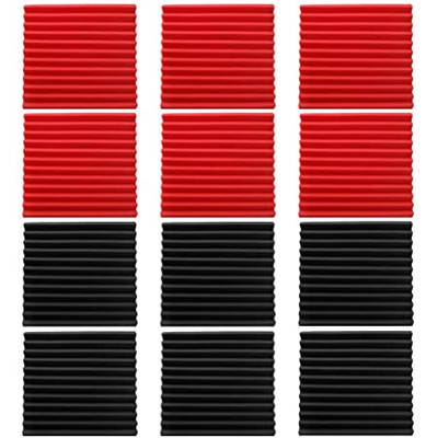 Acoustic Foam Panels Wedge Tiles For Studio etc Set of 12 - Black or Black-Red 12 x 15 x 12 inches