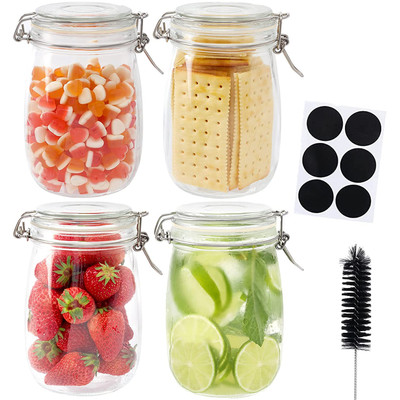 34oz Glass Jars with Airtight Lids, Wide Mouth Mason Jars with Leak Proof Rubber Gasket, Kitchen Glass Airtight Containers for Snacks, Jams, Candy, Cookie, Food Storage, 8 Pack