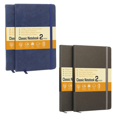 Paper Classic Notebook 2 Pack Faux Leather Hardcover 120GSM Paper Quality