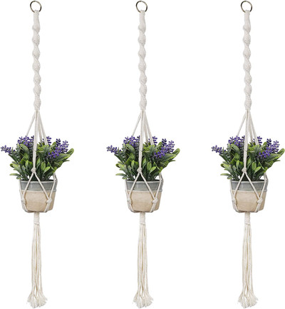 Macrame Plant Hangers 3 Pack – Handmade Cotton Rope Hanging Planters with Hooks – Indoor Outdoor Flower Pot Holder for Ceiling & Wall – Boho Decor for Home, Patio, Balcony – 43 Inch Length