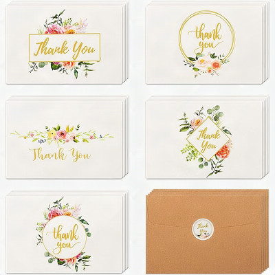 40 Pack Thank You Cards with Kraft Envelopes and Matching Stickers, Bulk Pack Set, 4x6 Inch Blank Minimalistic Design, Thank You Notes for Wedding, Baby Shower, Bridal Shower and Small Business