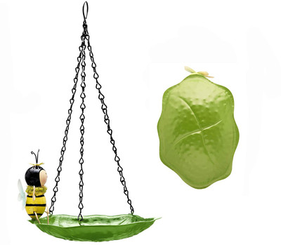 Hanging Bird Feeder Bird Bath Hanging Metal Tray with a Cute Bee, Rust Resistant Easy to Hang