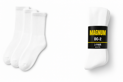 Magnum DC-2 Crew Socks 3-Pack – White Cotton Blend, Cushioned Work Socks for Men