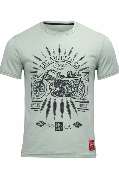 Von Dutch Men’s “Los Angeles 1929” Motorcycle Graphic tee T‑Shirt Sage Green