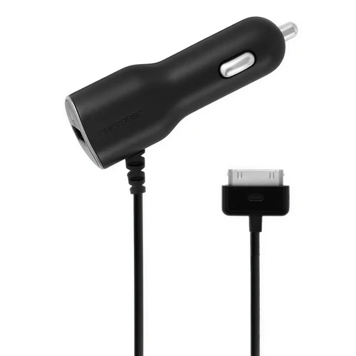 PureGear 30 Pin 10W Certified MFI Apple iPhone Car Charger Adapter with USB Port