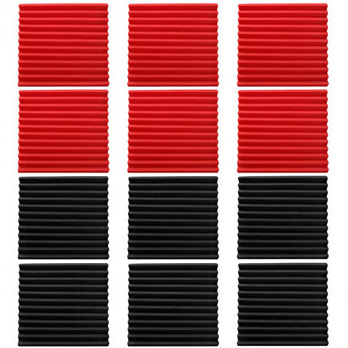 Acoustic Foam Panels Wedge Tiles For Studio etc Set of 12 - Black or Black-Red 12 x 15 x 12 inches