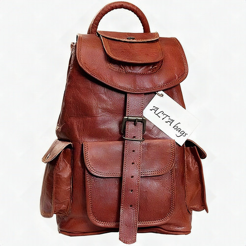 14" Women Handmade Travel Fashion Casual Shoulder Brown Leather Backpack Bag
