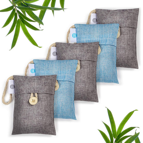 5-Pack Bamboo Charcoal Air Purifying Bags – Natural Odor Eliminator & Moisture Absorber for Home, Car, Closet, Bathroom, Pets & Smoke – Fragrance-Free Deodorizer for Fresh Clean Air