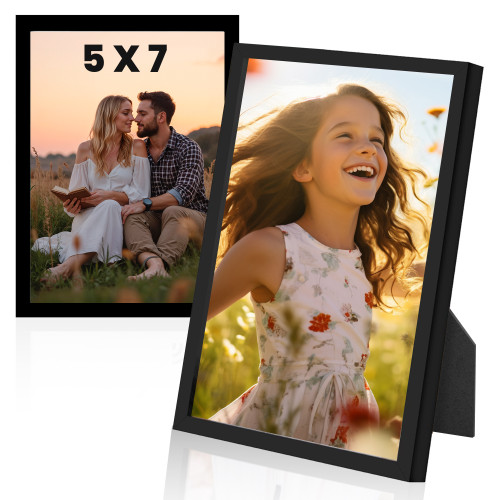 Modern 2-Pack 4x6 or 5x7 Picture Frames – Black | Simple Photo Frame with Plexi Glass, Wood Backing, Tabletop & Wall Mount Display – Horizontal or Vertical | Great Gift for Holidays & Art