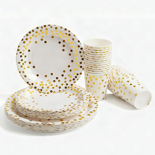 150 Pcs Gold Birthday Party Disposable 7" and 9" Plates 12oz Cups 50 Guest Set