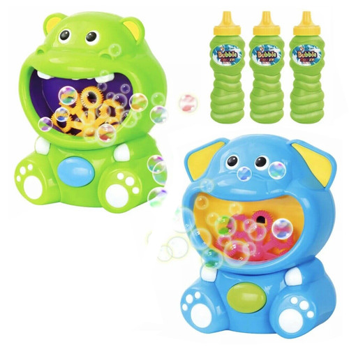 Bubble Machine for Kids – 500+ Bubbles/Min Auto Blower with 8 Wands – Puppy Hippo Bubble Maker Toy for Toddlers, Indoor & Outdoor Use – Lightweight, Safe ABS, Battery Operated Bubble Toy - 2 Pack
