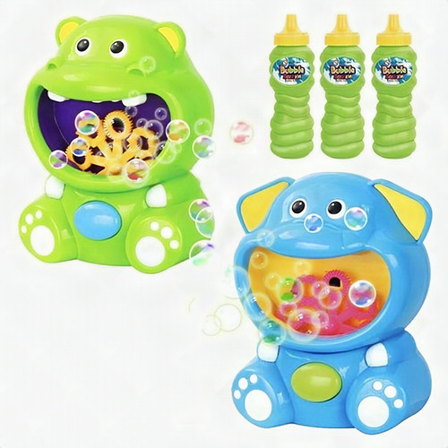 Bubble Machine for Kids – 500+ Bubbles/Min Auto Blower with 8 Wands – Puppy Hippo Bubble Maker Toy for Toddlers, Indoor & Outdoor Use – Lightweight, Safe ABS, Battery Operated Bubble Toy - 2 Pack
