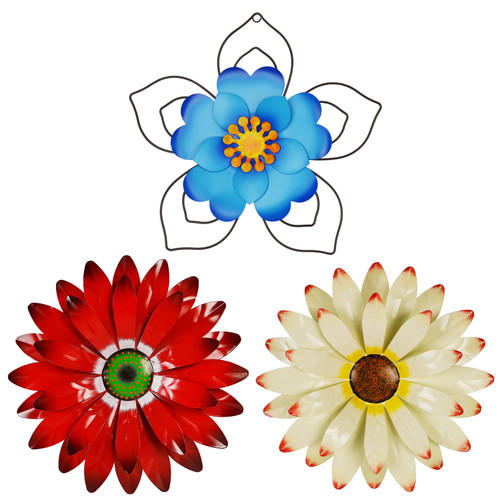 12" Metal Flower Wall Decor, Wall Art Sculpture, Metal Daisy Indoor/Outdoor