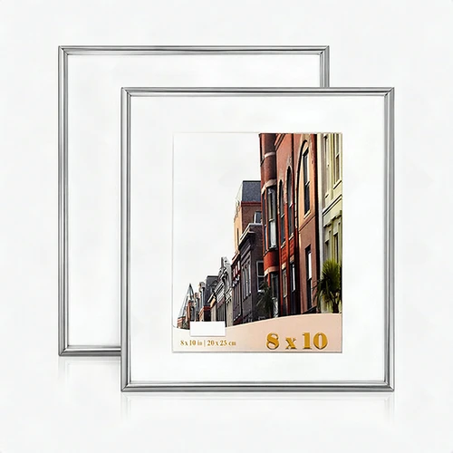 Silver 8x10 Picture Frames Set of 2 Photo for Wall Mount or Tabletop with 5x7 White Mat