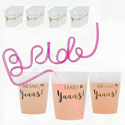 16 Pack Bride Bachelorette Party Cups, Bride Cup & Bridesmaid Cups, Reusable Party Decorations, for Bridal Shower, Engagement Wedding Gift, Party Supplies, 16oz