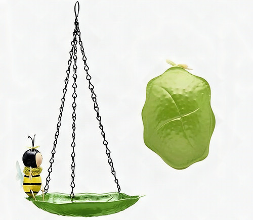 Hanging Bird Feeder Bird Bath Hanging Metal Tray with a Cute Bee, Rust Resistant Easy to Hang