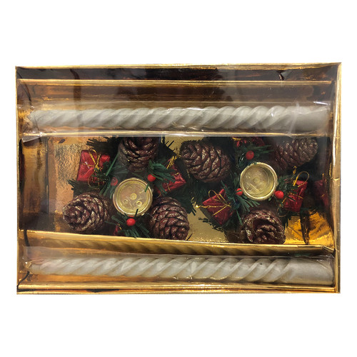 Christmas Eve Holiday Vintage Clip-On Candle Sticks with Pinecone Holder Set