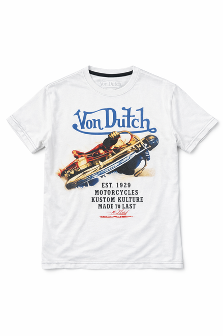 Von Dutch Men's "A More Honest Machine" Short Sleeve Crew Neck T-Shirt Off White, XL