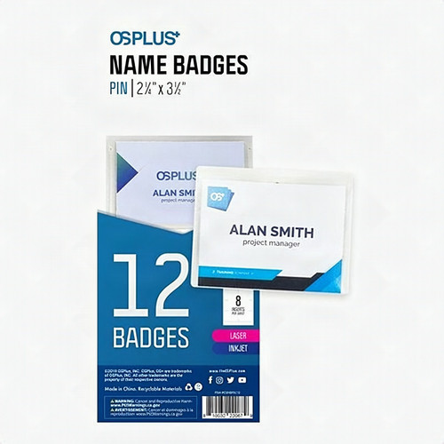 OS Plus OSNBPSC12 2.25 x 3.5 in. 12 Pack - Pin Horizontal  Name Badge Holder