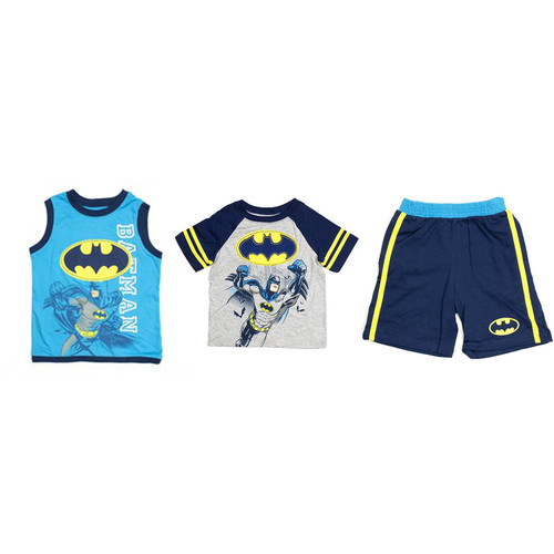 DC Comics Toddlers 3 Piece Tank, T-Shirt, and Shorts Clothing Set, Batman