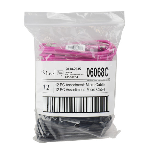 12 Pack 3 Ft  USB 2.0 A-Male to Micro B Cables, 6 Black, 4 White, 2 Pink Cables