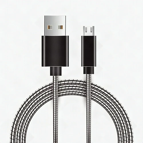 3' Micro USB Metal Snake Cable with Aluminum Connectors Gray