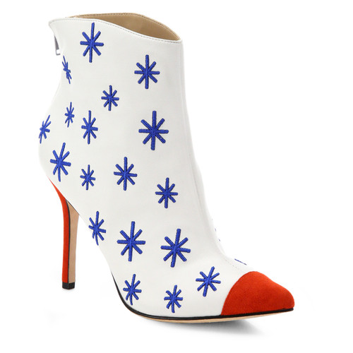 Isa Tapia Madrid Embroidered Asterisk Leather Point-Toe Ankle Booties - White