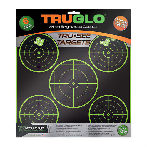 Truglo TG11A6 Tru-See Target 12"X12" 5-Bullseye Green Self-adhesive 6 Targets 2 Pack