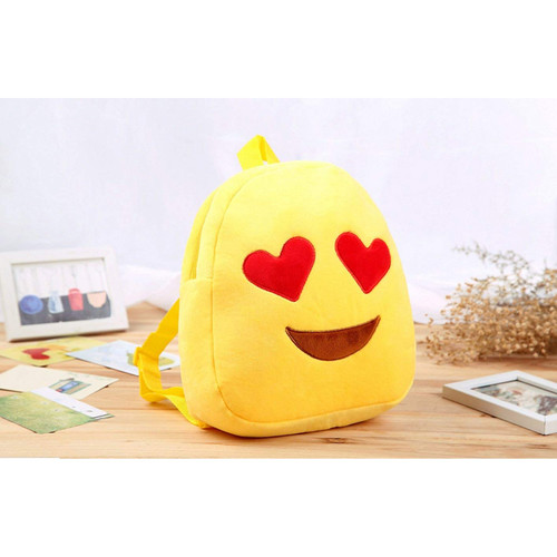 Innovative Living Soft, Plush Emoji Heart Eyes, Shoulder Strap Backpack Yellow