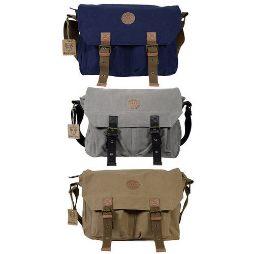 Rakuda Large Correspondent Cavas Shoulder Messenger Bag, Washed Leather 13x11x5