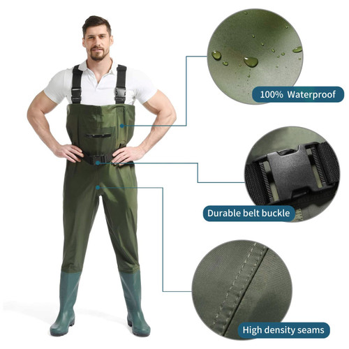 Hunting Fishing Waders Fly Fishing Waders for Men Women with Boots, Waterproof Bootfoot Nylon/PVC Wader, Sizes 9-13
